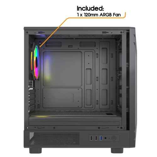 Vida Apollo M Black ARGB Gaming Case w/ Glass Window, Micro ATX, Rear ARGB Infinity Fan, Front LED Strips