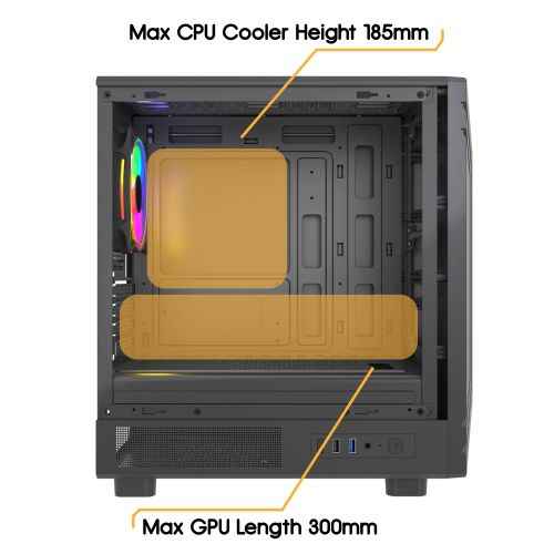 Vida Apollo M Black ARGB Gaming Case w/ Glass Window, Micro ATX, Rear ARGB Infinity Fan, Front LED Strips