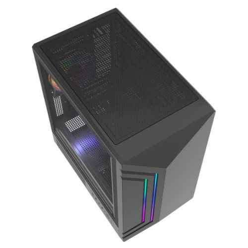 Vida Apollo M Black ARGB Gaming Case w/ Glass Window, Micro ATX, Rear ARGB Infinity Fan, Front LED Strips