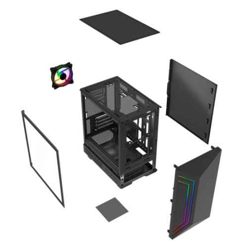 Vida Apollo M Black ARGB Gaming Case w/ Glass Window, Micro ATX, Rear ARGB Infinity Fan, Front LED Strips