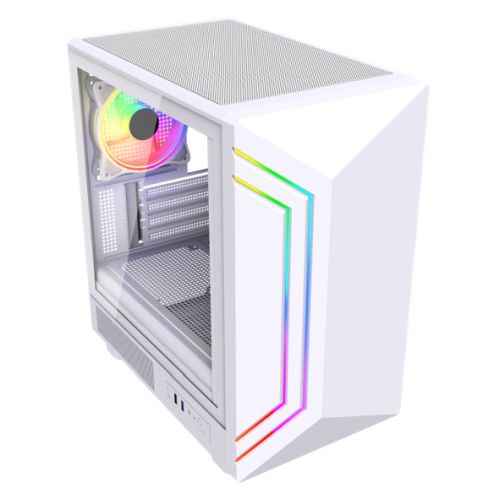 Vida Apollo M White ARGB Gaming Case w/ Glass Window, Micro ATX, Rear ARGB Infinity Fan, Front LED Strips