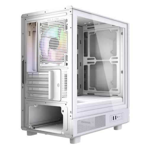 Vida Apollo M White ARGB Gaming Case w/ Glass Window, Micro ATX, Rear ARGB Infinity Fan, Front LED Strips