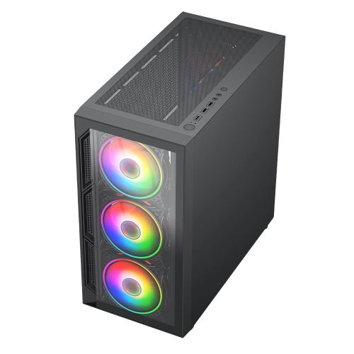 Vida Lucid Black ARGB Gaming Case w/ Glass Front & Side, Micro ATX, 4x ARGB Infinity Fans - PC Gear UK