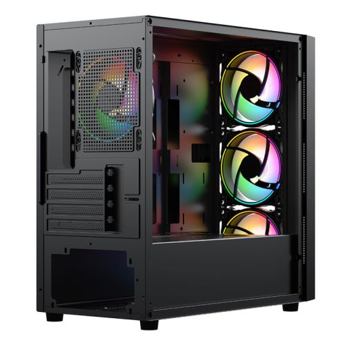 Vida Lucid Black ARGB Gaming Case w/ Glass Front & Side, Micro ATX, 4x ARGB Infinity Fans - PC Gear UK