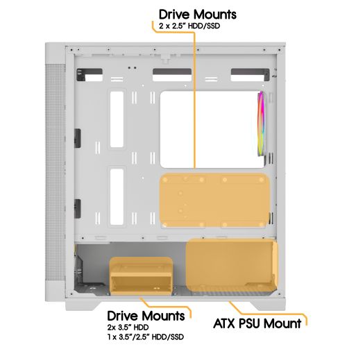 Vida Zephyr V2 White ARGB Gaming Case w/ Glass Window, Micro ATX, 4x ARGB PWM Fans, 6-Port ARGB Fan Hub & Remote Control, Mesh Front