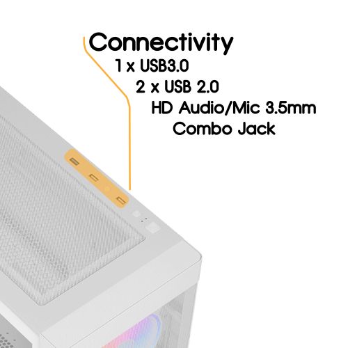Vida Zephyr V2 White ARGB Gaming Case w/ Glass Window, Micro ATX, 4x ARGB PWM Fans, 6-Port ARGB Fan Hub & Remote Control, Mesh Front