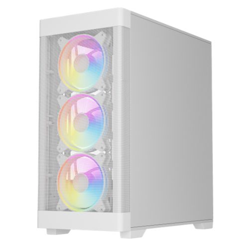 Vida Zephyr V2 White ARGB Gaming Case w/ Glass Window, Micro ATX, 4x ARGB PWM Fans, 6-Port ARGB Fan Hub & Remote Control, Mesh Front