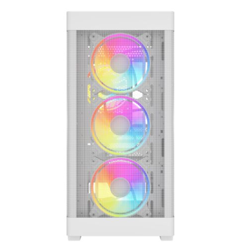 Vida Zephyr V2 White ARGB Gaming Case w/ Glass Window, Micro ATX, 4x ARGB PWM Fans, 6-Port ARGB Fan Hub & Remote Control, Mesh Front
