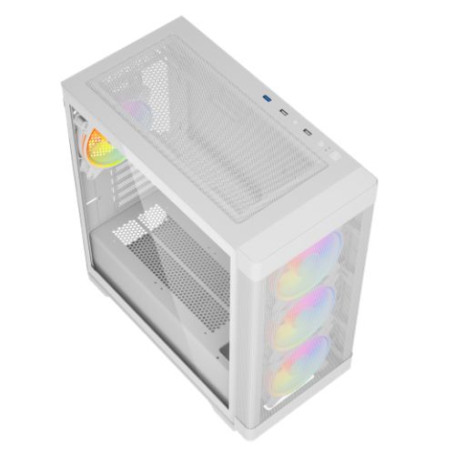 Vida Zephyr V2 White ARGB Gaming Case w/ Glass Window, Micro ATX, 4x ARGB PWM Fans, 6-Port ARGB Fan Hub & Remote Control, Mesh Front