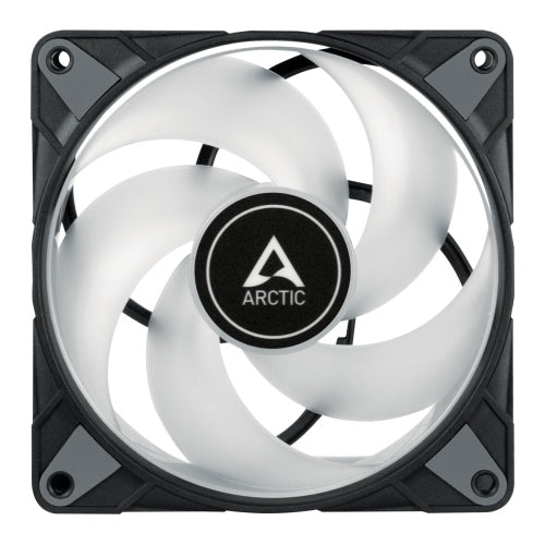 Arctic 12cm P12 Pressure Optimised PWM PST ARGB Case Fan, Fluid Dynamic, 12 LEDs, 0-2000 RPM, 0dB Mode, Black