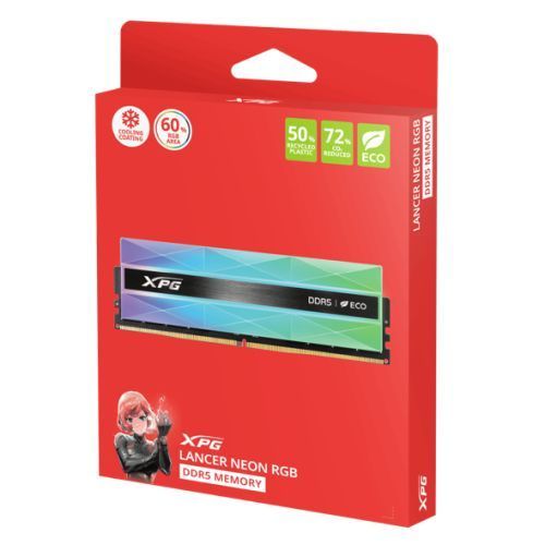 ADATA XPG Lancer Neon RGB 32GB Kit (2 x 16GB), DDR5, 6800MHz, CL34, 1.4V, ECC, PMIC, XMP 3.0, DIMM Memory