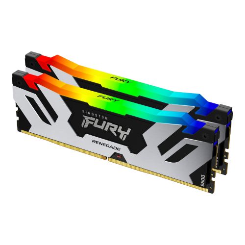 Kingston Fury Renegade RGB 64GB Kit (2 x 32GB), DDR5, 6400MHz, CL32, 1.4V, ECC, XMP 3.0, PMIC, DIMM Memory, Black/Silver - PC Gear UK