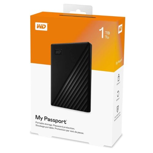 WD 2TB My Passport External Hard Drive, 2.5", USB 3.2 Gen1, Hardware Encryption, Backup Software, Black