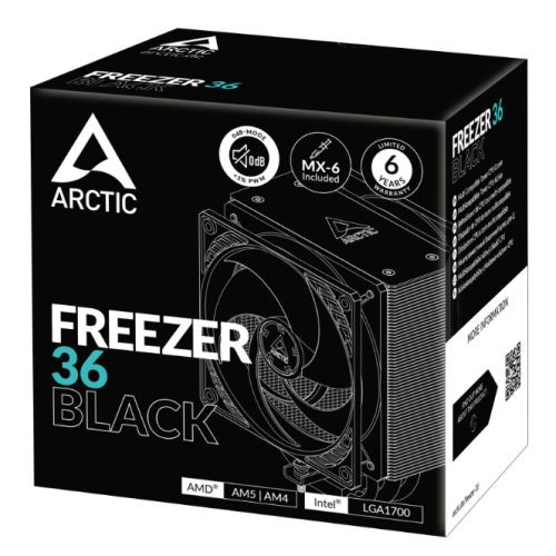 Arctic Freezer 36 Heatsink & Fan, Intel & AMD, Direct Touch, 2x P12 PWM PST Fans, Fluid Dynamic Bearing, Black - PC Gear UK