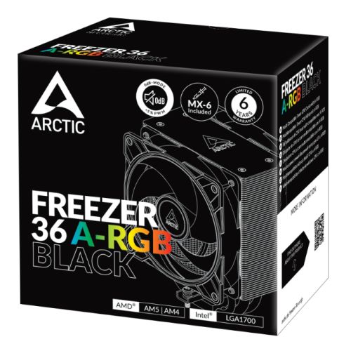 Arctic Freezer 36 A-RGB Heatsink & Fan, Intel & AMD, Direct Touch, 2x P12 PWM PST ARGB Fans, Fluid Dynamic Bearing, Black - PC Gear UK