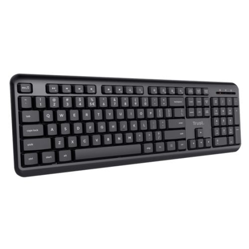 Trust TK-350 Wireless Membrane Keyboard, Spill-Proof, Silent Keys, Media Keys, Black - PC Gear UK