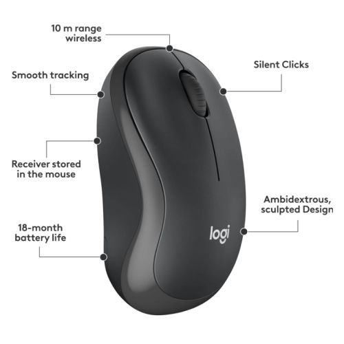 Logitech MK295 Silent Wireless Keyboard and Mouse Kit, SilentTouch Tech, Spill-Resistant KB, Graphite - PC Gear UK