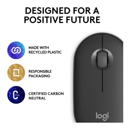 Logitech Pebble Mouse 2 M350s Bluetooth Optical Mouse, Compact, Multi-Pairing, 400-4000 DPI, Ambidextrous, Tonal Graphite - PC Gear UK