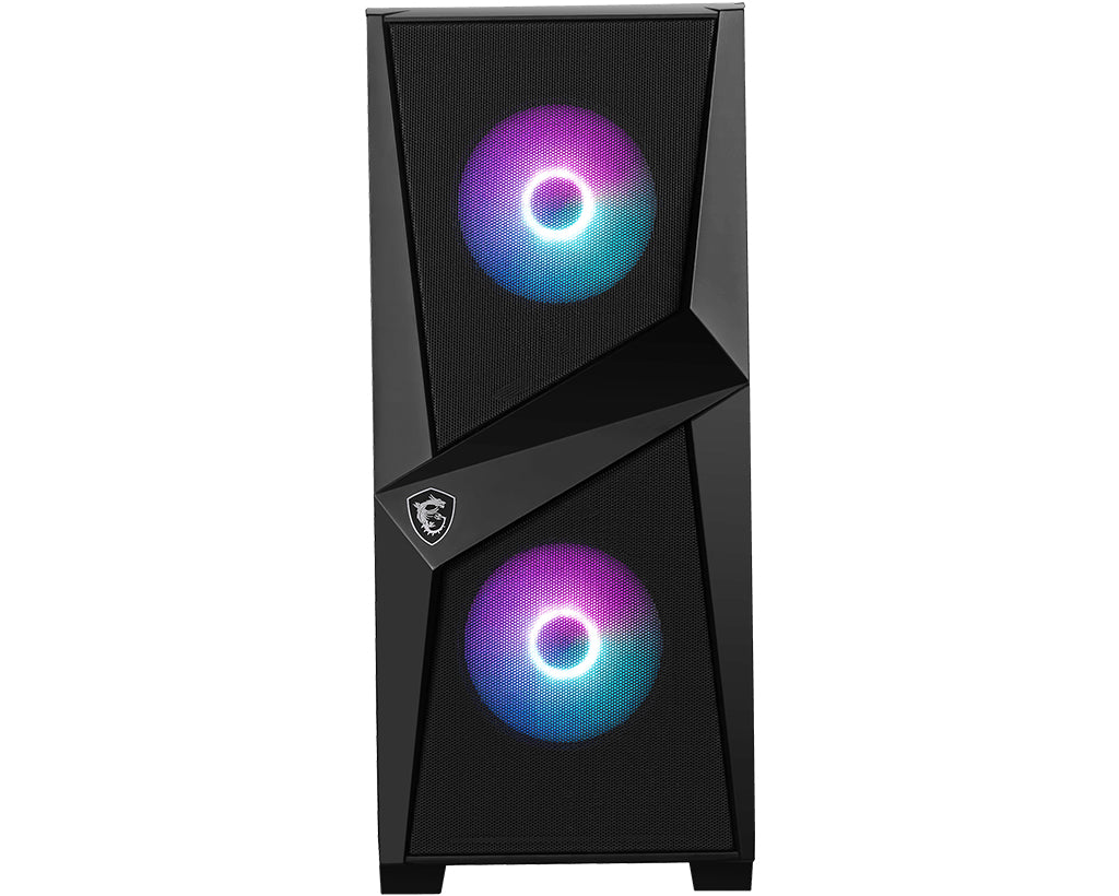 MSI MAG Forge 100R, Midi Tower ATX Gaming Case, 2x 120mm ARGB Fans, 4mm Tempered Glass, Mesh Front, 330mm Radiator Support, ATX/mATX/Mini-ITX, Black