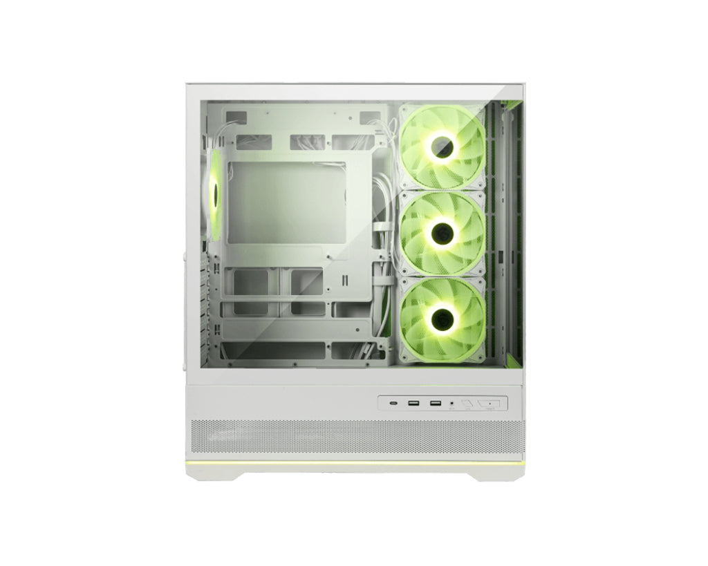 MSI MAG Pano 110R PZ, Midi Tower ATX Gaming Case, 270° Panoramic Tempered Glass, 4x ARGB Fans, 1-to-5 Control Hub, 360mm Radiator, ATX/mATX/Mini-ITX, White
