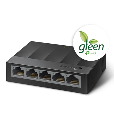 TP-LINK (LS1005G) 5-Port Gigabit Unmanaged Desktop LiteWave Switch, Green Technology, Plastic Case - PC Gear UK