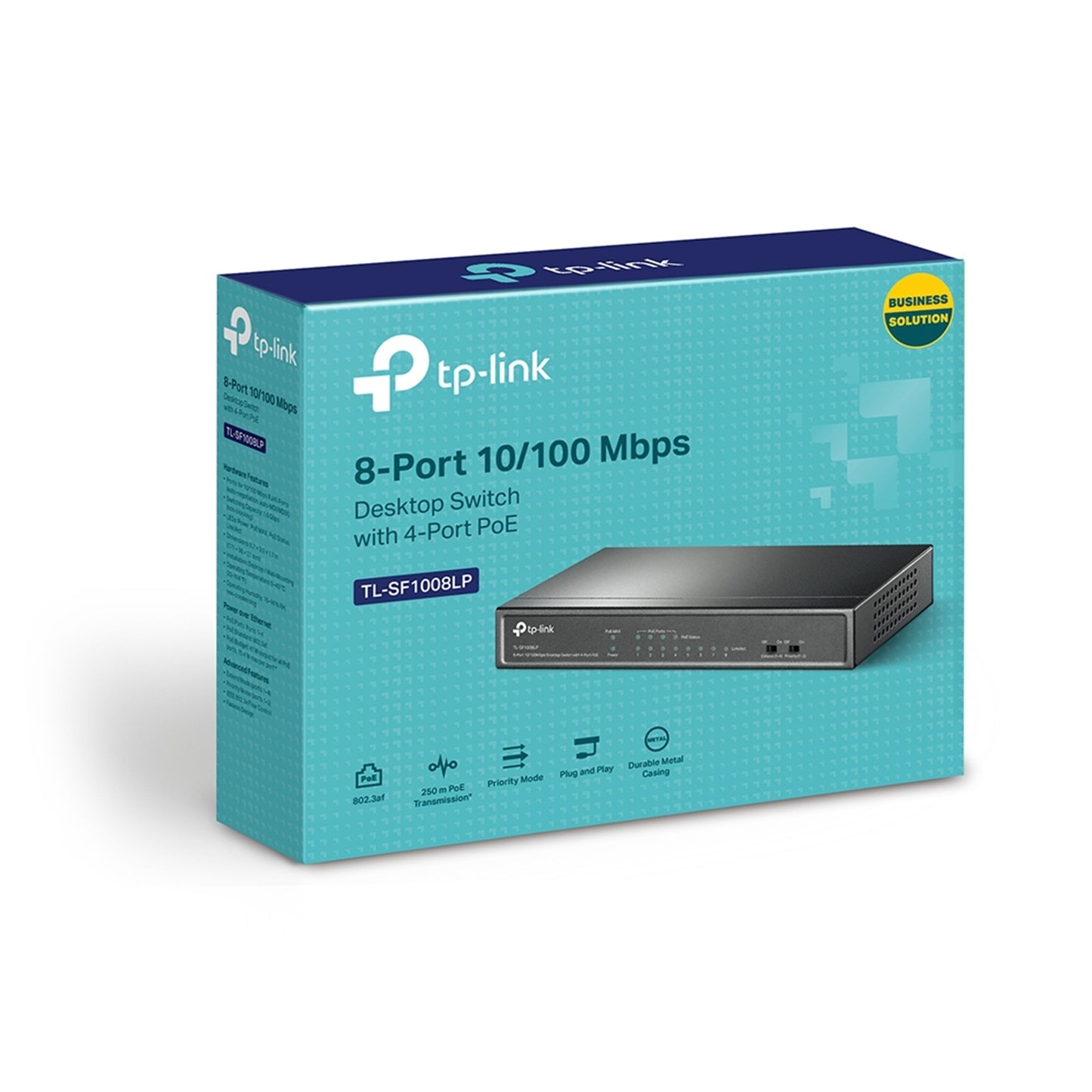 TP-LINK (TL-SF1008LP) 8-Port 10/100Mbps Unmanaged Desktop Switch, 4-Port PoE, Intelligent Power, Steel Case