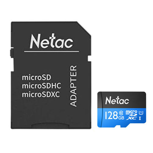 Netac P500 128GB MicroSDXC Card with SD Adapter, UHS-I Class 10, U1, 90MB/s - PC Gear UK
