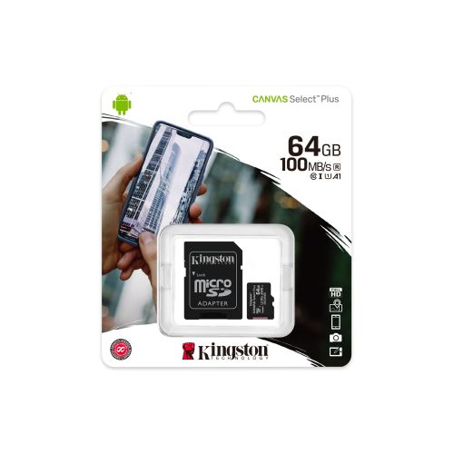Kingston Canvas Select Plus 64GB Micro SD UHS-I (U1) Flash Card with Adapter - PC Gear UK