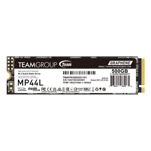 Team 500GB MP44L M.2 NVMe Gen4 SSD, M.2 2280, PCIe4, R/W 5000/2500 MB/s, Heat Dissipating Graphene Label - PC Gear UK