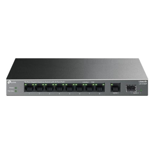 TP-LINK (LS1210GP) 10-Port Gigabit Desktop LiteWave Switch with 8-Port PoE+, GB SFP Port - PC Gear UK