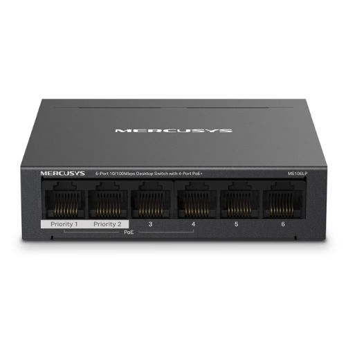 Mercusys (MS106LP) 6-Port 10/100Mbps Desktop Switch with 4-Port PoE+, Metal Case - PC Gear UK
