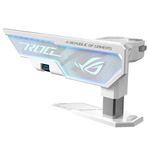 Asus ROG Herculx Graphics Card Holder, 3D ARGB Lightning, Stand Design, Supports Height of 72-128mm, Magnetic Spirit Level, White - PC Gear UK