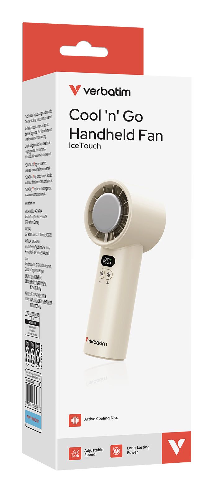 Verbatim Cool 'n' Go Ice Touch Handheld Fan, White, Silver