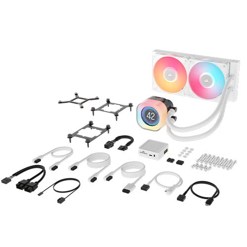Corsair iCUE LINK TITAN 240 RX LCD RGB Liquid CPU Cooler, RX120 RGB Magnetic Dome Fans, Personalised LCD Screen, iCUE LINK Hub Included, White
