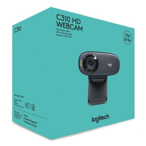 Logitech C310 HD Webcam, HD 720p/30fps, Widescreen HD Video Calling, HD Light Correction, Noise-Reducing Mic, For Skype, FaceTime, Hangouts, WebEx, PC/Mac/Laptop/Macbook/Tablet, Black