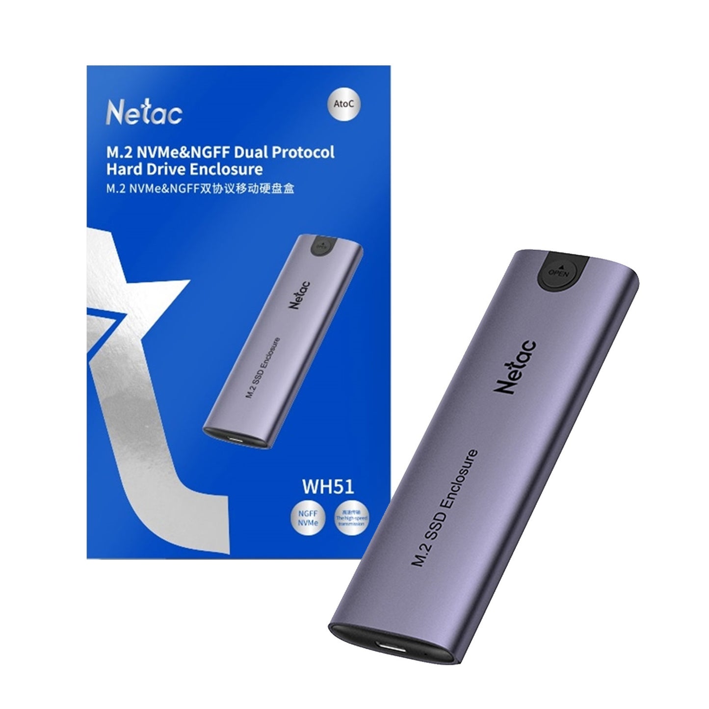 Netac M.2 NVMe/SATA External Enclosure, USB3.1, Aluminum, 10Gbps, USB C to C, USB C to A - PC Gear UK