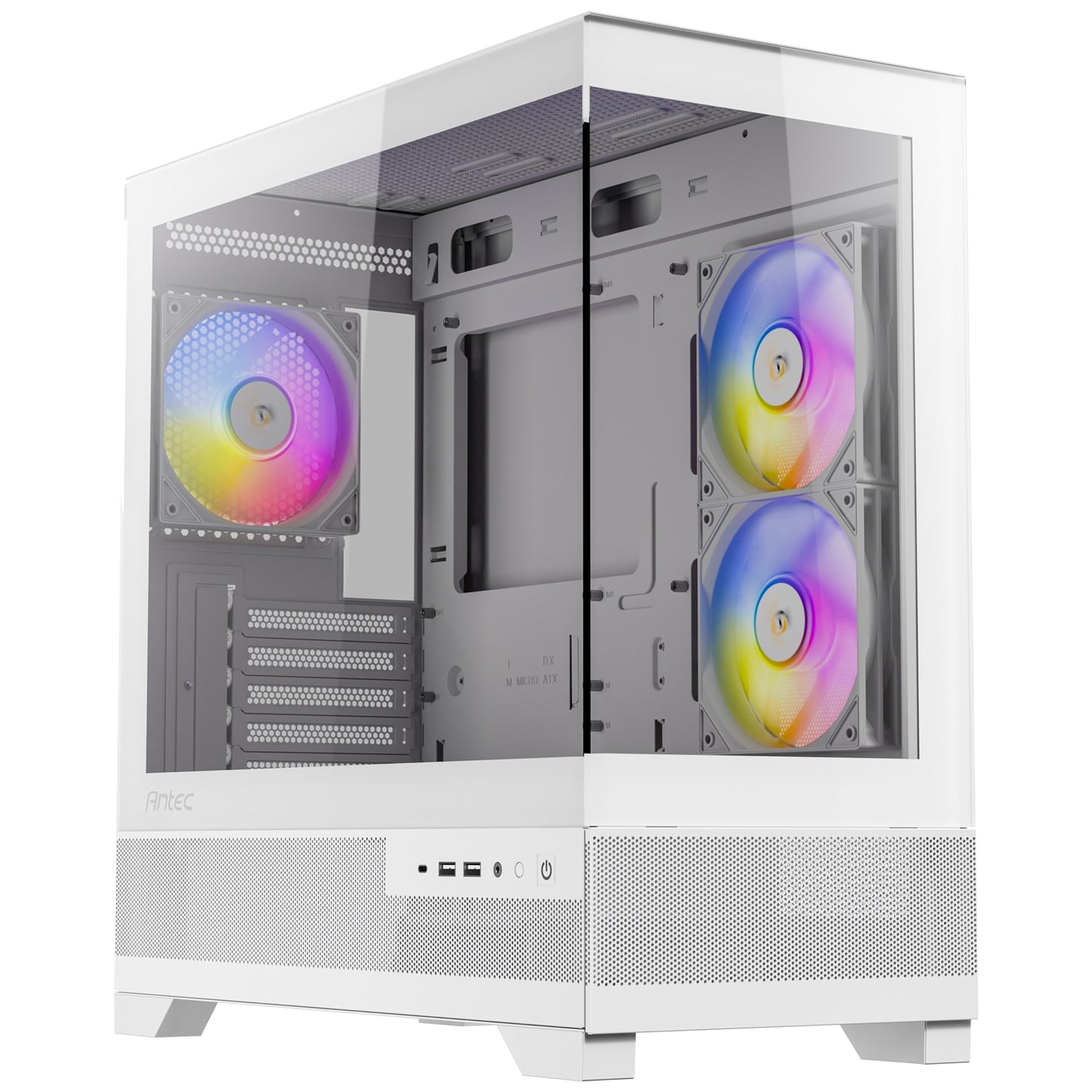 ANTEC CX500M Micro Tower Gaming Case, White, 2 x USB 3.0 / 1 x USB Type-C, Tempered Glass Side Panel, Micro-ATX/ITX - PC Gear UK