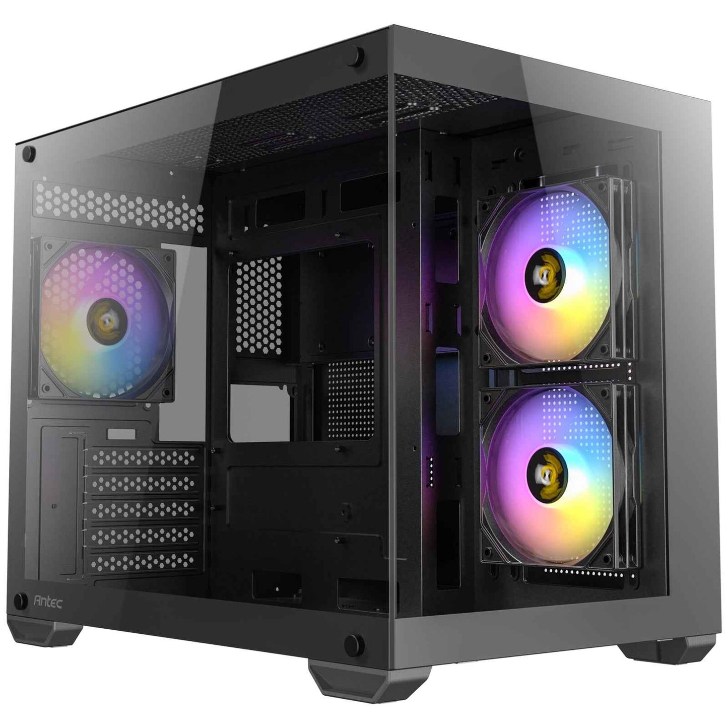Antec CX600M ARGB Mini-Tower Gaming Case, 1 x USB 3.0 / 1 x USB 2.0, Tempered Glass Front and Side Window Panel, Dual-Chamber Design, 3 x Pre-Installed ARGB LED Fans, Micro-ATX, ITX Compatible