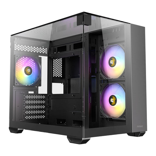 Antec CX600M Trio ARGB Mini Tower Gaming Case, Black, Tempered Glass Panels, Dual Chamber Design, Vertical Cooling, Pre-Installed ARGB Fans, Water Cooling Support, - PC Gear UK