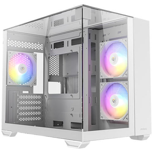 Antec CX600M Trio ARGB Mini Tower Gaming Case, White, Tempered Glass Panels, Dual Chamber Design, Vertical Cooling, Pre-Installed ARGB Fans, Water Cooling Support - PC Gear UK