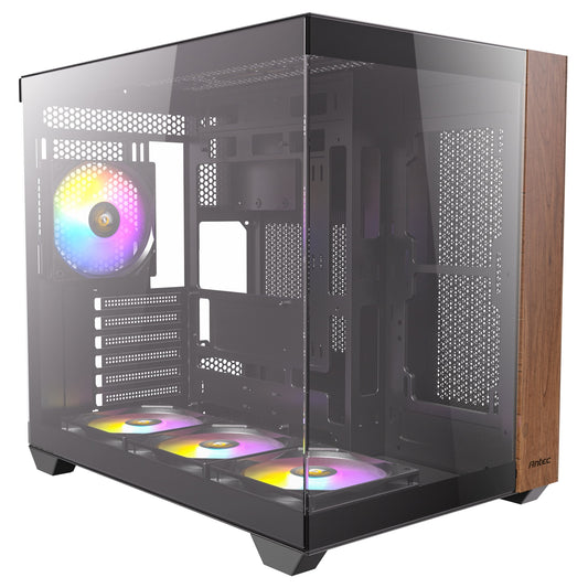 Antec CX800 Wood ARGB Mid-Tower PC Case - 270' Panoramic View, Tempered Glass, 9 Fan Positions, USB Type-C - PC Gear UK