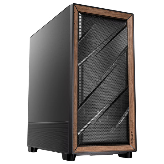 Antec Flux SE Full Tower PC Case with Solid Side Panel, Black/Wood, 5x Pre-Installed Fans, USB Type-C, E-ATX/ATX/mATX/mITX Compatibility - PC Gear UK