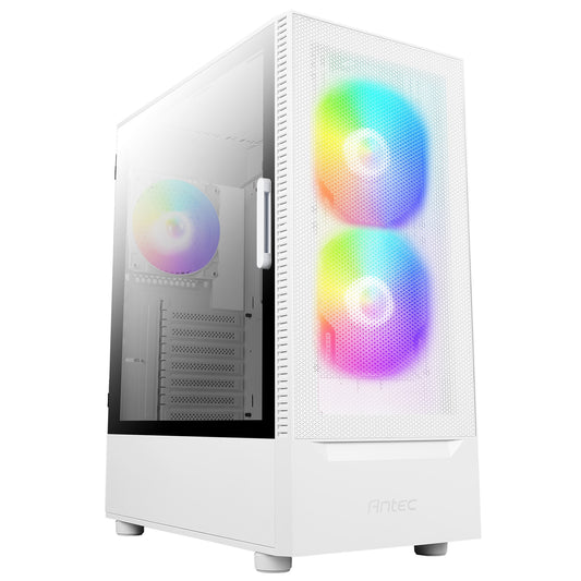 ANTEC NX410 Case, Gaming, White, Mid Tower, 1 x USB 3.0 / 2 x USB 2.0, Tempered Glass Side Window Panel, Addressable RGB LED Fans, ATX, Micro ATX, Mini-ITX - PC Gear UK