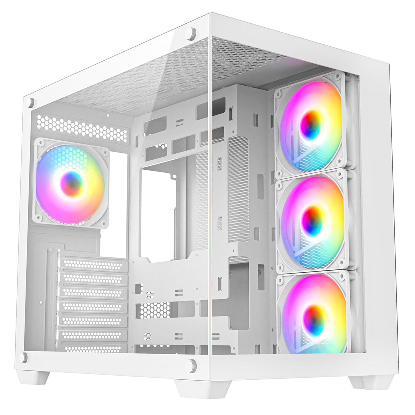 CRONUS Pallas Case, Gaming, White, Mid Tower, 1 x USB 3.0 / 2 x USB 2.0, Tempered Glass Front & Side Window Panels, RGB LED Fans, ATX, Micro ATX, Mini-ITX, Stealth Motherboard Compatible - PC Gear UK