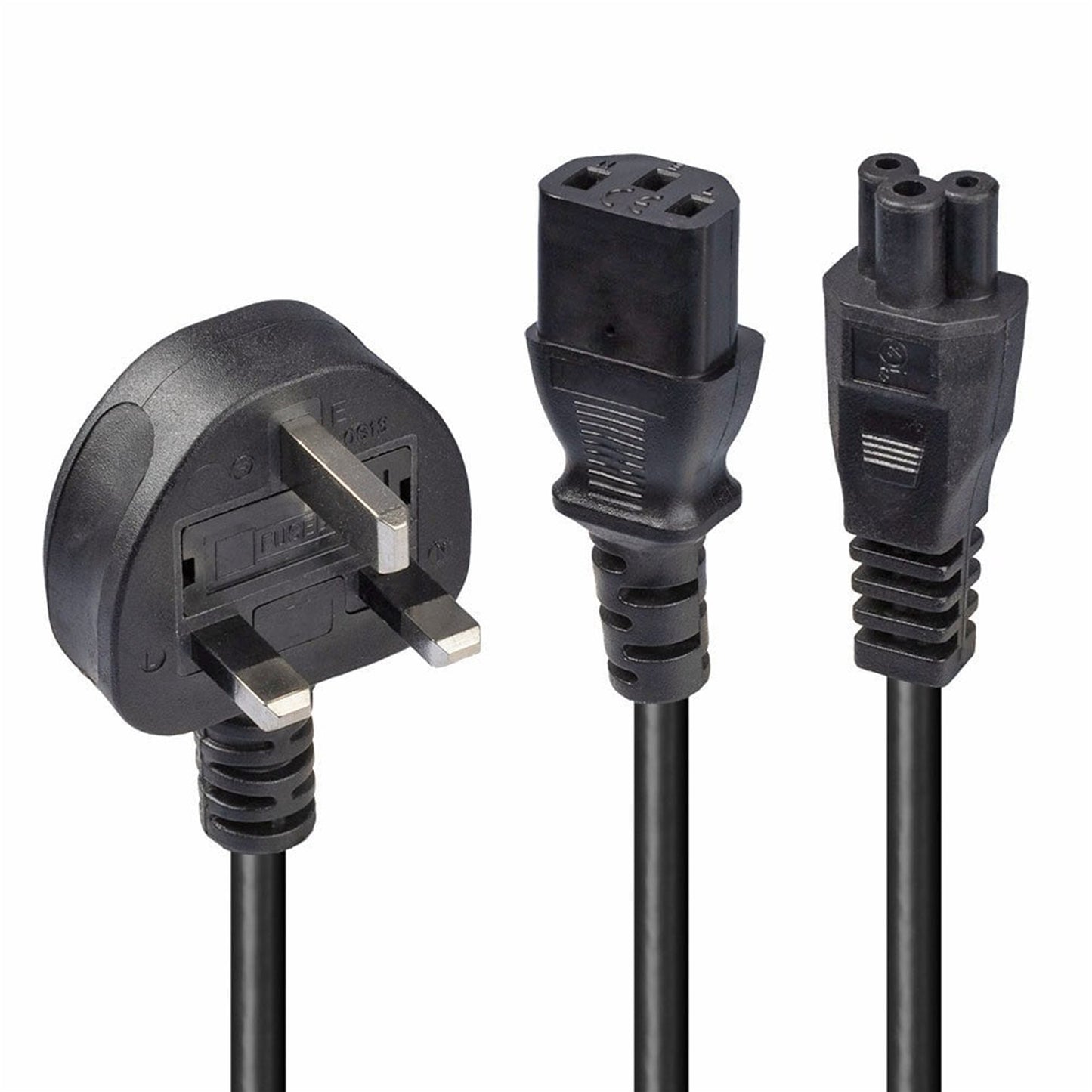Lindy 30374 2.5m UK 3 Pin Plug To IEC C13 (Kettle) & IEC C5 (Clover) 10 Amp Mains Splitter Extension Cable - Black - PC Gear UK