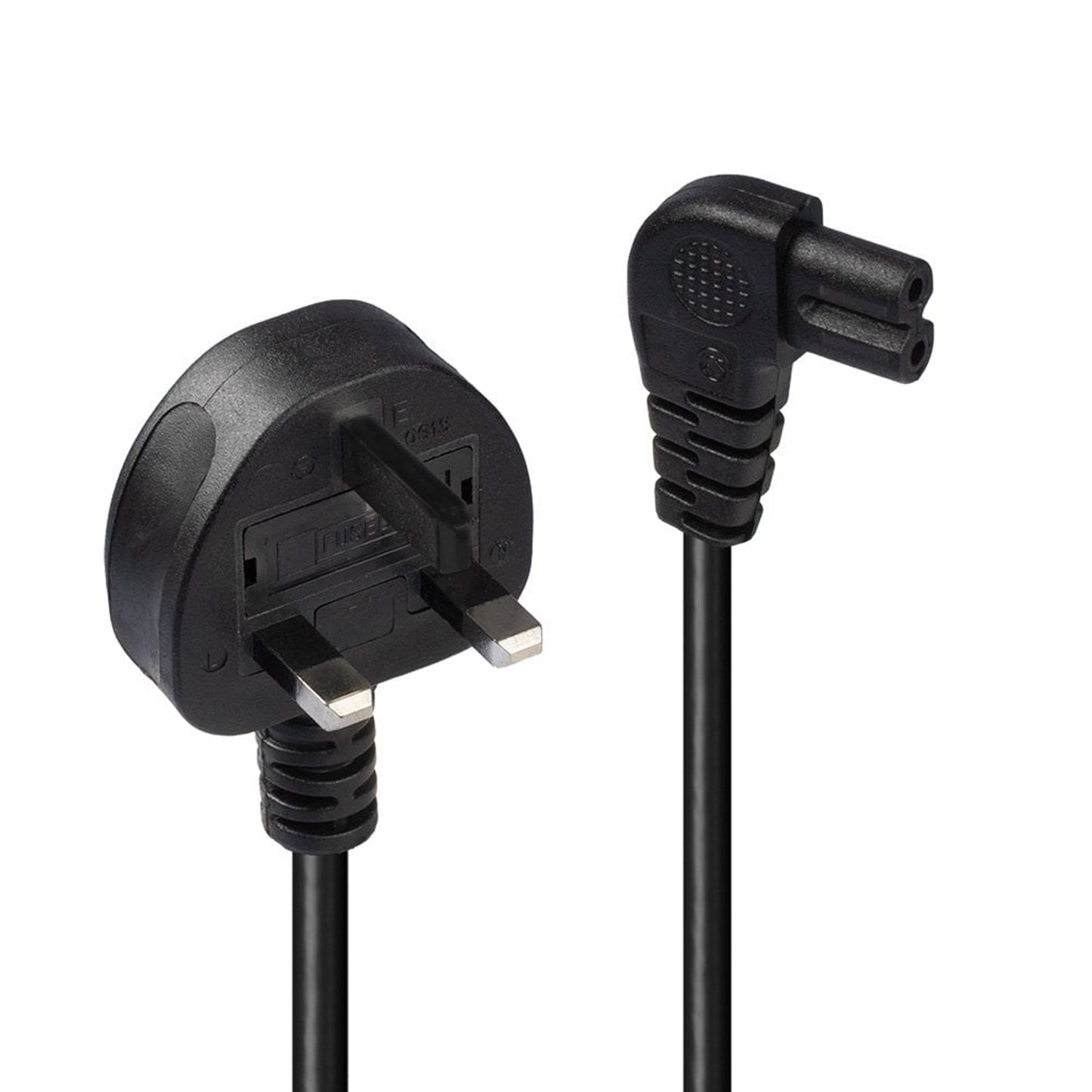 Lindy 30454 0.5m UK 3 Pin Plug To Right Angle IEC C7 (Figure-8) 3 Amp Fuse Mains Extension Cable - Black - PC Gear UK