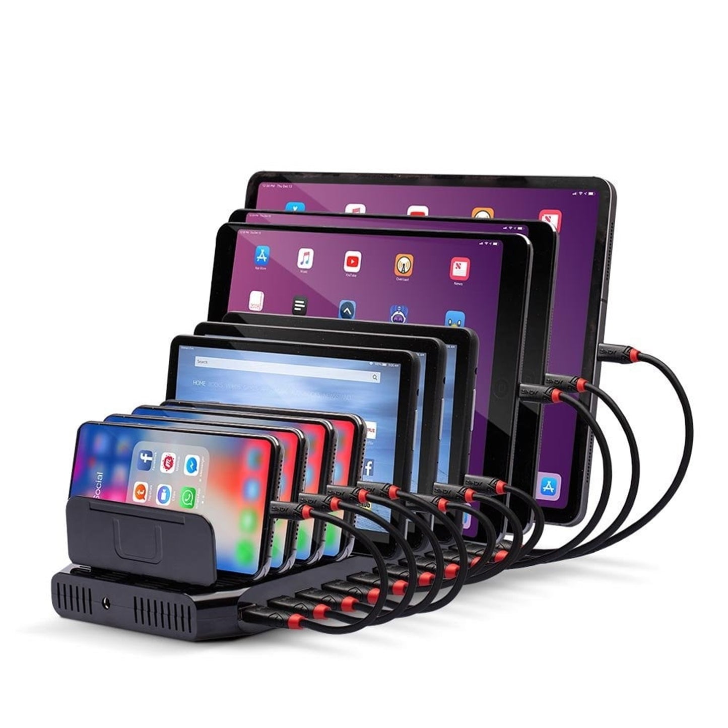 LINDY 73309 96W USB Charging Station, 10 x USB Type-A Ports for Simultaneous Charging for up to 10 Devices, Max. 2.4A Charging Per Port, Battery Charging Standard 1.2 Supports Fast Charging & Apple Charging Protocol, Retail Packaging - PC Gear UK