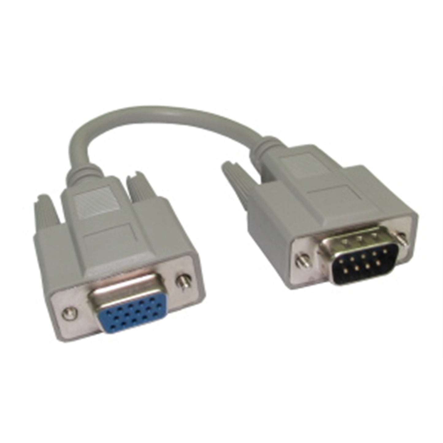 VGA 9-Pin Male to SVGA HD15 Female Connector Adapter - Nickel Connectors, Gold-Flashed Pins, 21cm Length - PC Gear UK