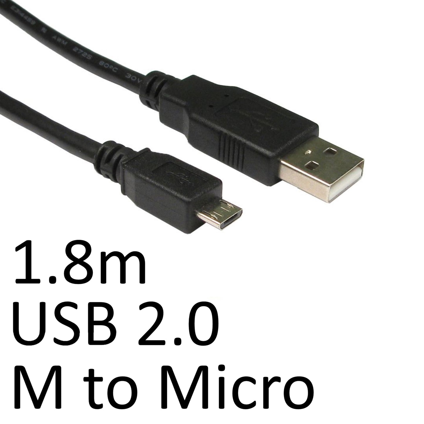 USB 2.0 A (M) to USB 2.0 Micro B (M) 1.8m Black OEM Data Cable - PC Gear UK