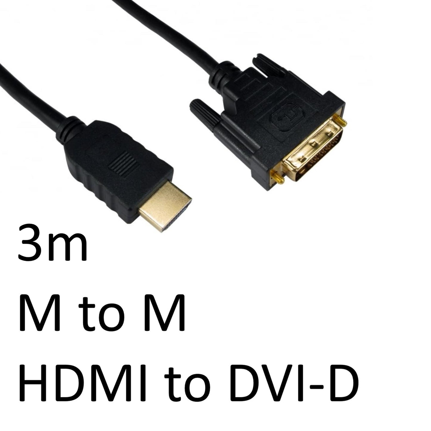 HDMI 1.4 (M) to DVI-D (M) 3m Black OEM Display Cable - PC Gear UK